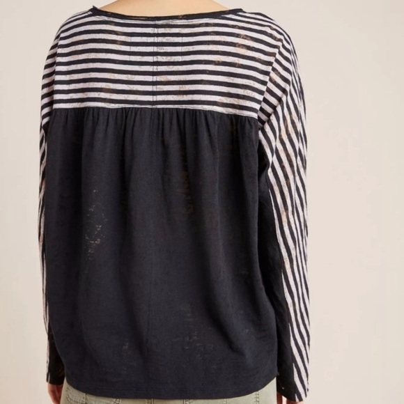 Anthropologie Pilar Black Striped Burnout Long Sleeve Top - Picture 3 of 12
